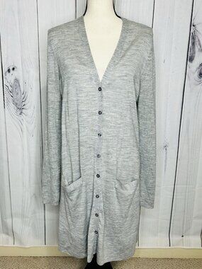 Ann Taylor Loft Gray Long Sleeve Button Up Lightweight Sweater Cardigan Size XL